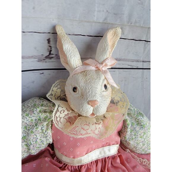 Rabbit Doll Figurine Shelf Sitter Ceramic Head, Hands Body Handmade Clothing - Picture 2 of 8
